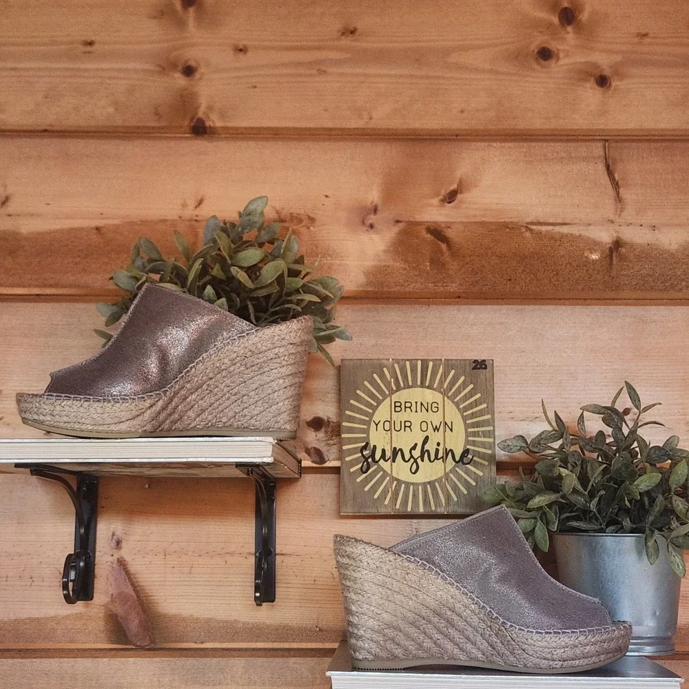 Andre Assous Espadrilles Slide On Mule Sandals Platform Wedge Jute Leather‎ Sz 7